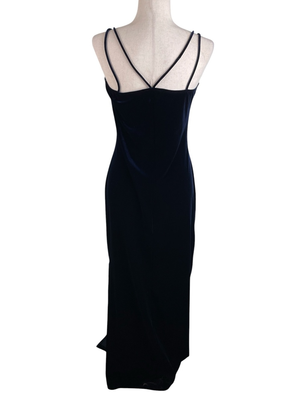Vintage 90s Y2K Deep Blue Velvet Glitter Flower Maxi Dress Whimsigoth Fairycore - Picture 2 of 12
